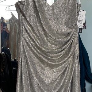 Aqua Silver Metallic Draped Mini Dress
